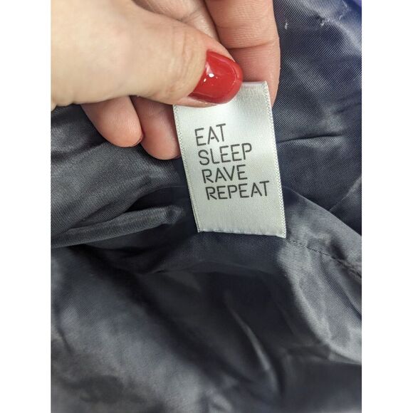 Club Exx Puffer Jacket Metallic Rave Mermaid Hooded Dancing Clubbing Medium - Picture 5 of 6